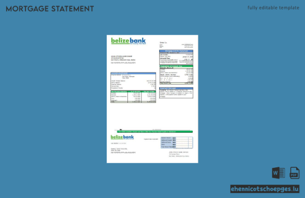 Belize Belizebank Bank Hypothekenkontoauszug Beispielvorschau